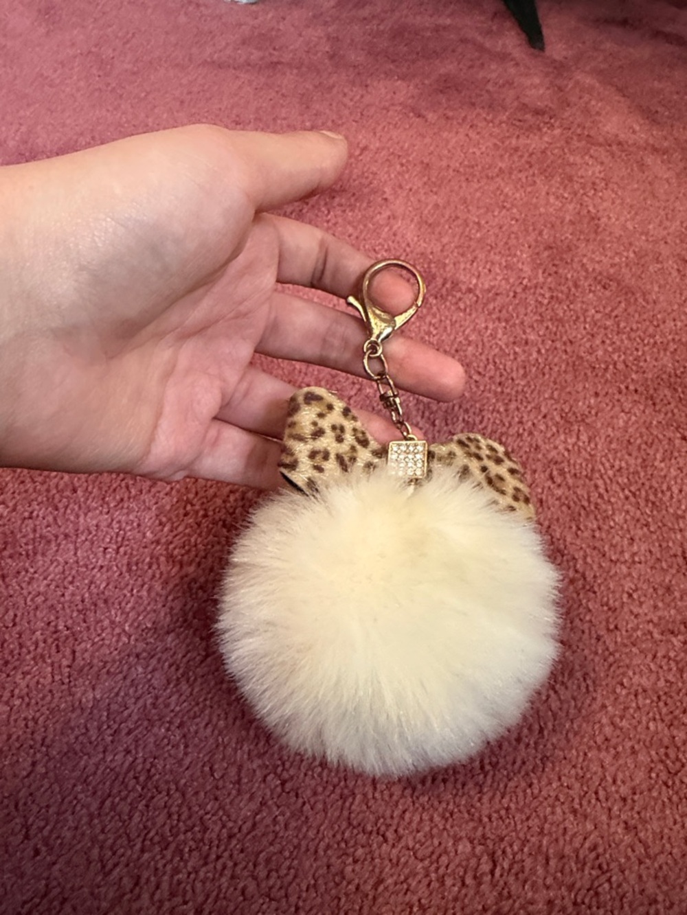 Plush Pom Keychain with Leopard bow